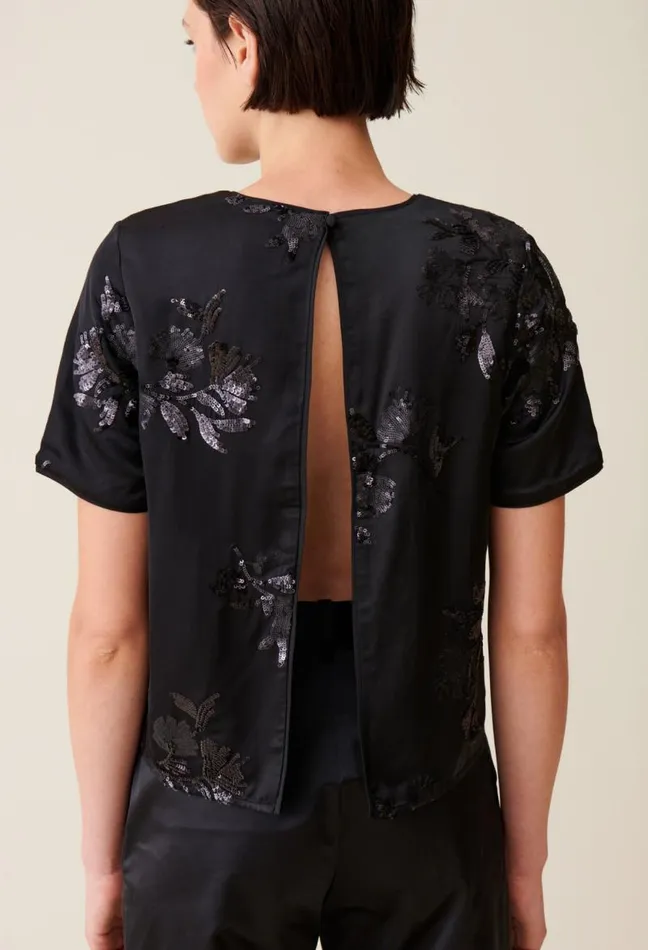 Claudie Pierlot Black Top With Embroidered Sequins Clothes Tops And Shirts