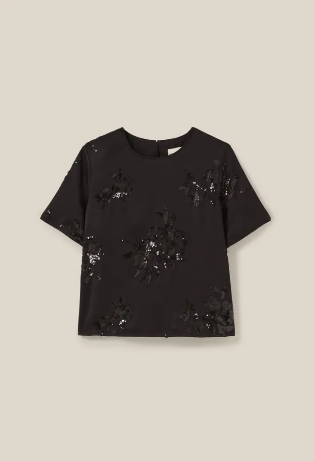Claudie Pierlot Black Top With Embroidered Sequins Clothes Tops And Shirts