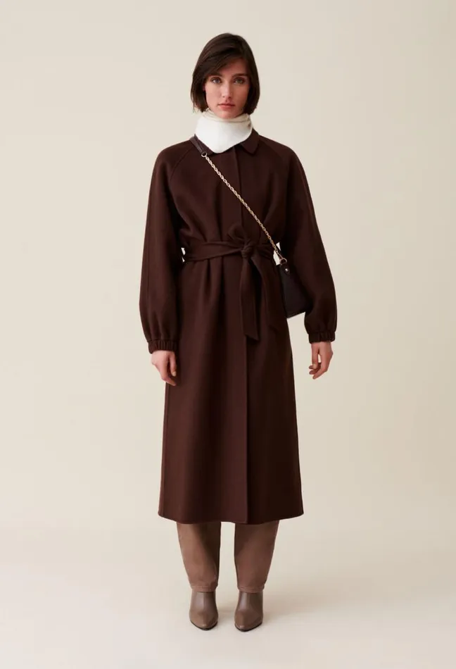 Claudie Pierlot Brown Belted Long Coat Clothes Coats
