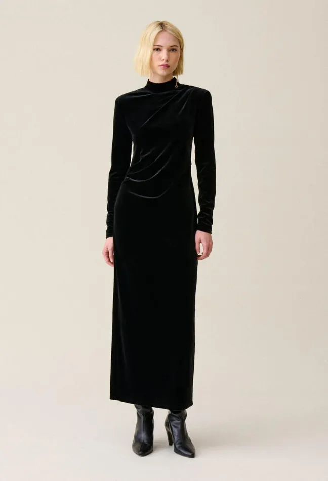 Claudie Pierlot Fitted Long Black Velvet Dress Clothes Dresses