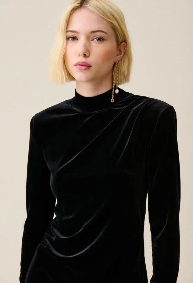 Claudie Pierlot Fitted Long Black Velvet Dress Clothes Dresses