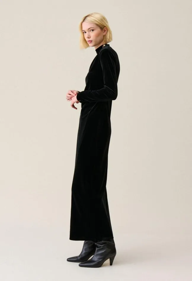 Claudie Pierlot Fitted Long Black Velvet Dress Clothes Dresses