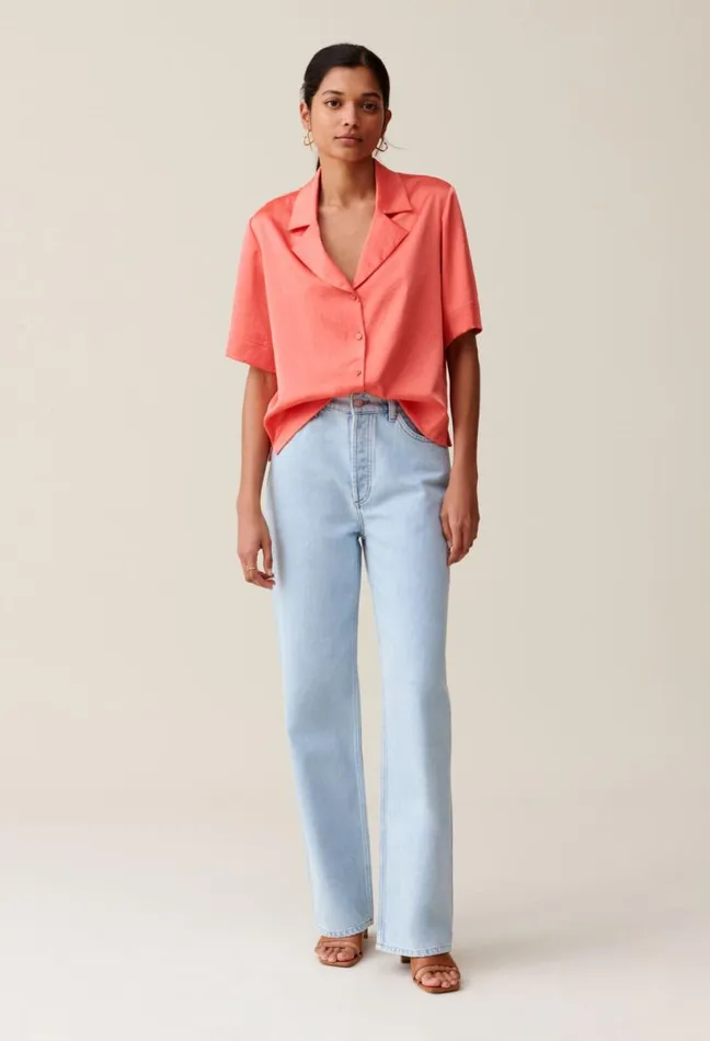 Claudie Pierlot Flowing Satin Mandarin Shirt Clothes Tops And Shirts