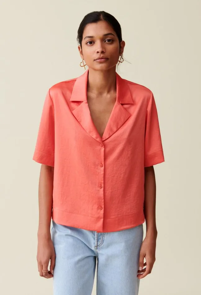 Claudie Pierlot Flowing Satin Mandarin Shirt Clothes Tops And Shirts