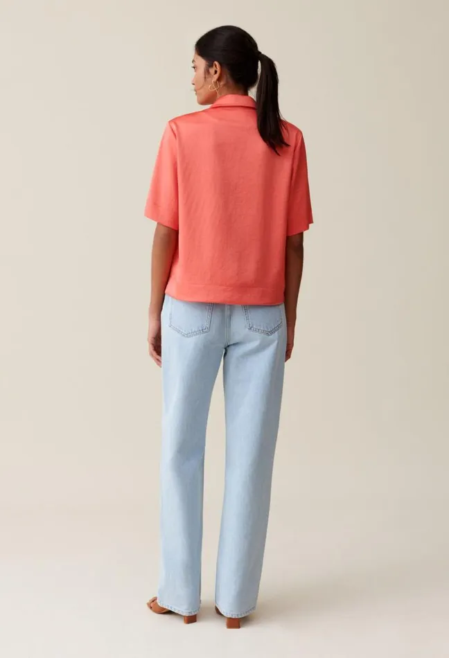 Claudie Pierlot Flowing Satin Mandarin Shirt Clothes Tops And Shirts