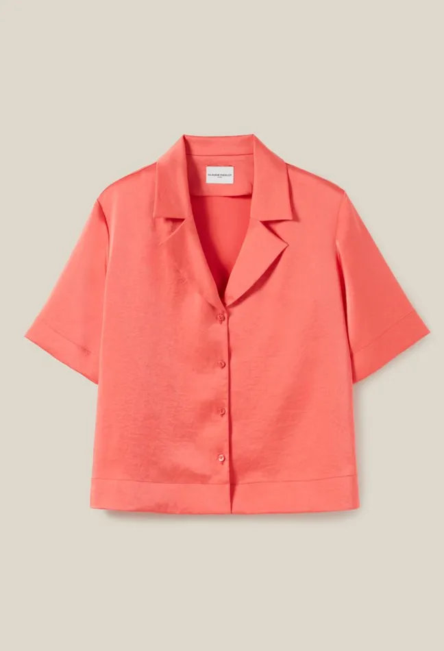 Claudie Pierlot Flowing Satin Mandarin Shirt Clothes Tops And Shirts