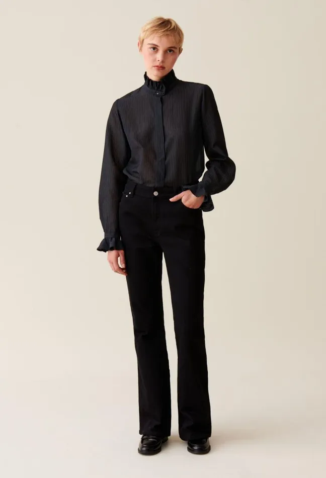 Claudie Pierlot Flowy Ruffle Collar Striped Shirt Clothes Tops And Shirts