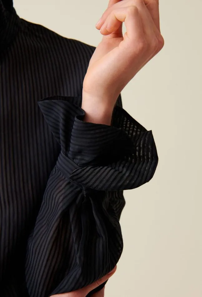 Claudie Pierlot Flowy Ruffle Collar Striped Shirt Clothes Tops And Shirts