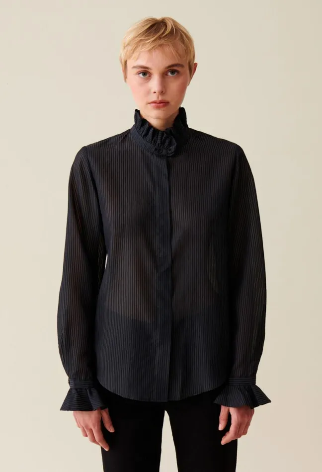 Claudie Pierlot Flowy Ruffle Collar Striped Shirt Clothes Tops And Shirts