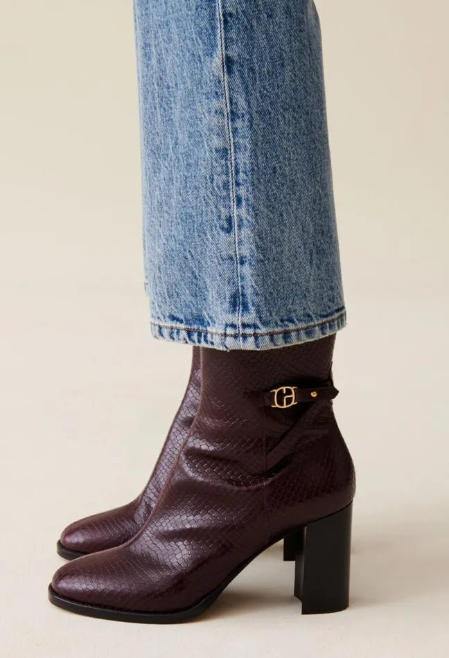 Claudie Pierlot Glossy Snake Effect Boots Shoes Ankle Boots