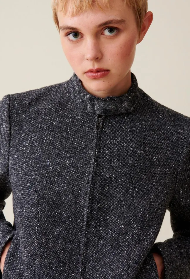 Claudie Pierlot Grey Short Mixed Wool Jacket Clothes Jackets