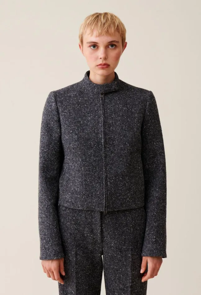 Claudie Pierlot Grey Short Mixed Wool Jacket Clothes Jackets