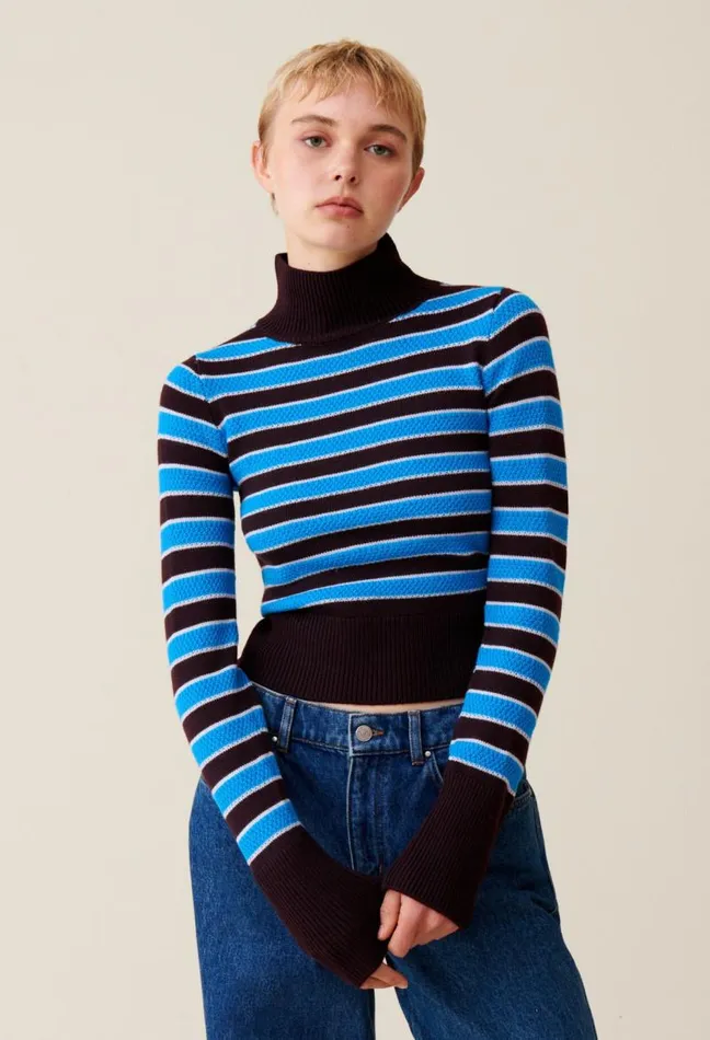 Claudie Pierlot Highneck Striped Jumper Clothes Knitwear And Cardigans