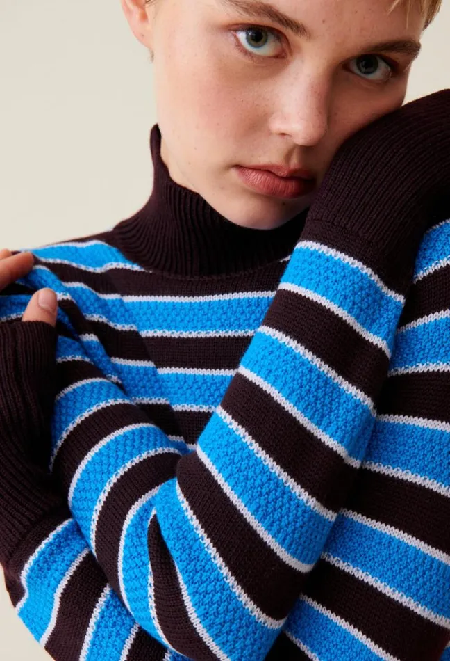 Claudie Pierlot Highneck Striped Jumper Clothes Knitwear And Cardigans