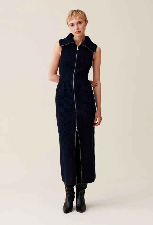Claudie Pierlot High Neck Zip Knit Dress Clothes Dresses