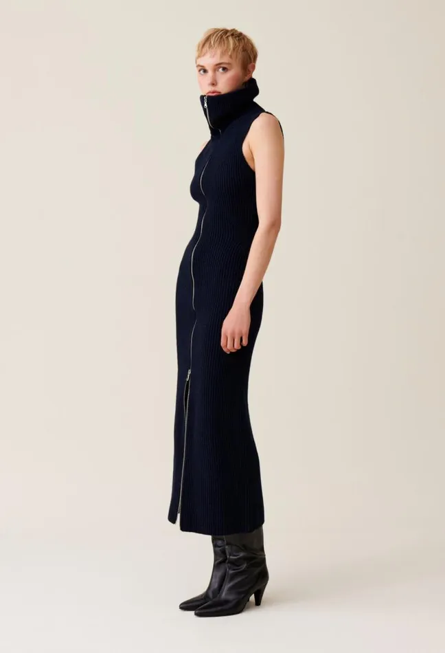 Claudie Pierlot High Neck Zip Knit Dress Clothes Dresses