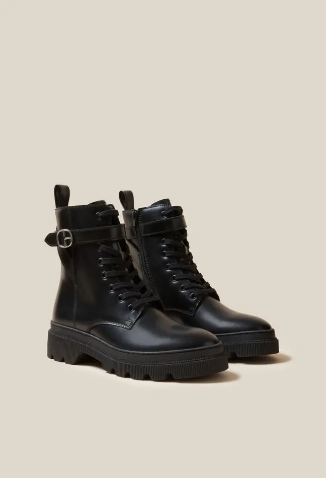 Claudie Pierlot Leather Combat Boots Shoes Ankle Boots