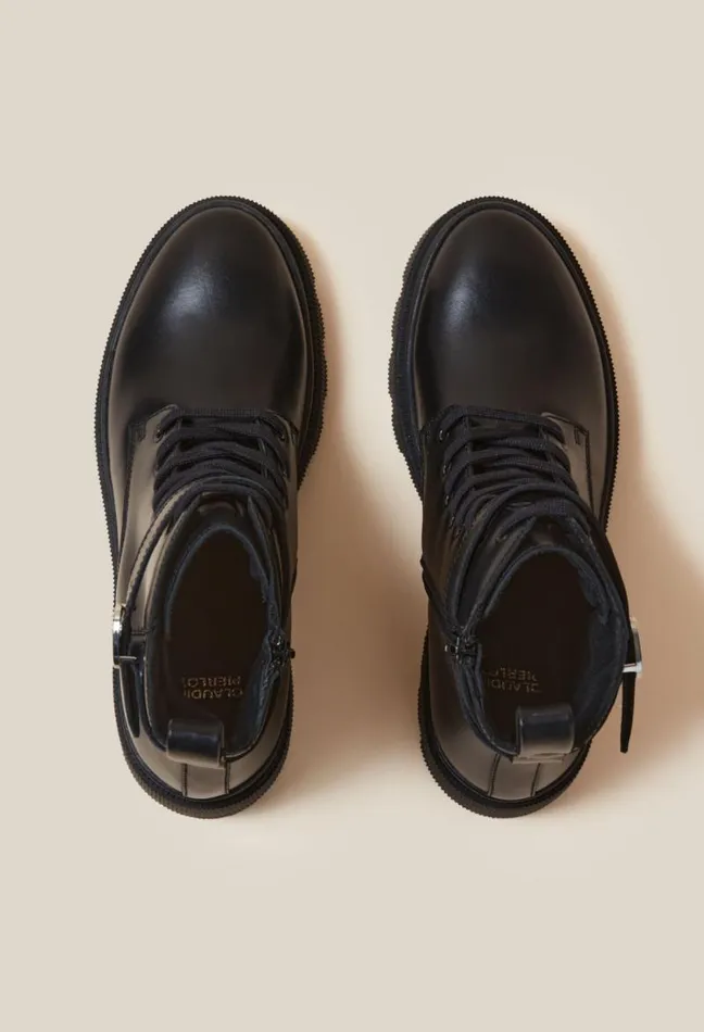 Claudie Pierlot Leather Combat Boots Shoes Ankle Boots