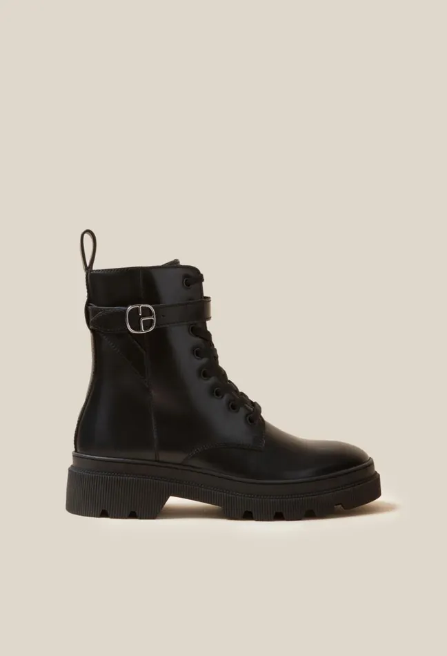 Claudie Pierlot Leather Combat Boots Shoes Ankle Boots