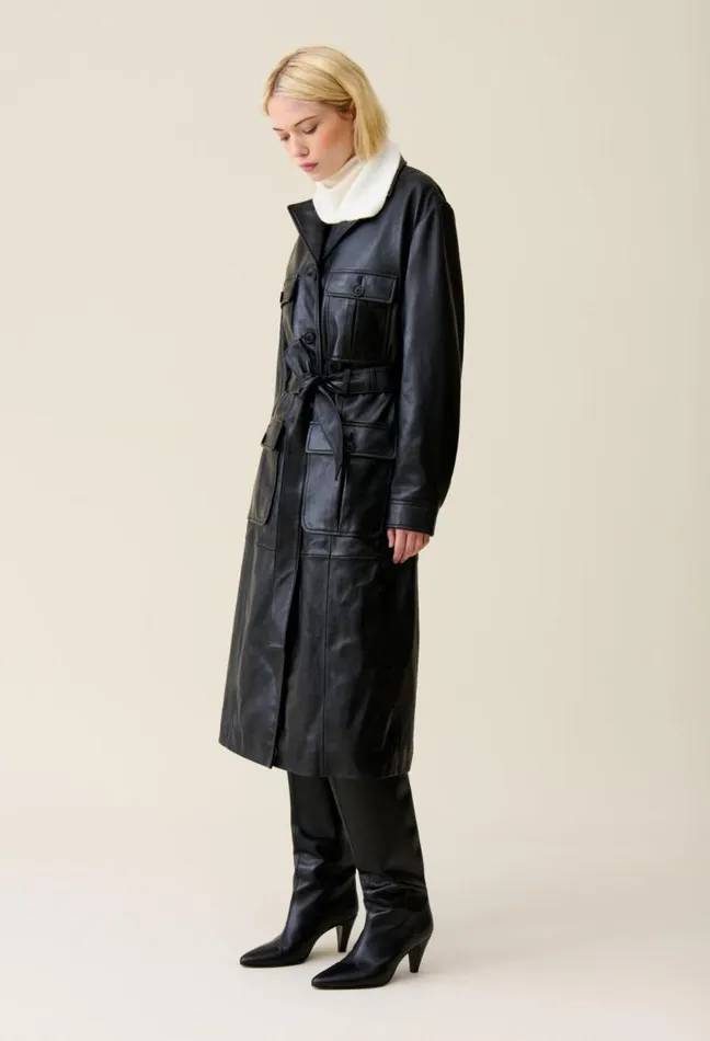 Claudie Pierlot Leather Trench W Tailored Collar Clothes Coats