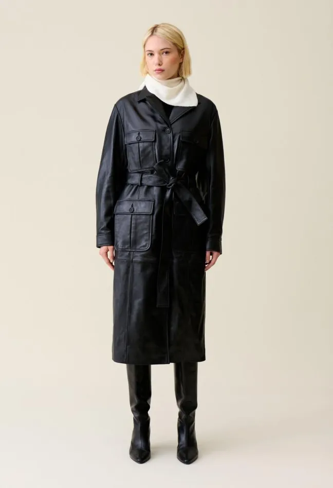 Claudie Pierlot Leather Trench W Tailored Collar Clothes Coats