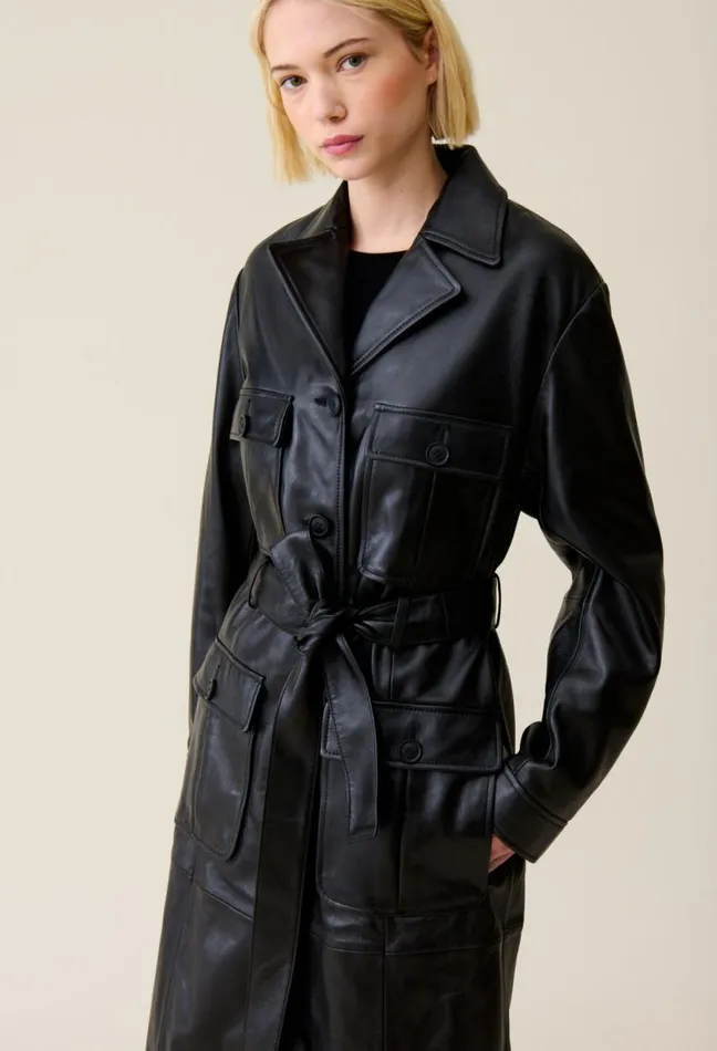 Claudie Pierlot Leather Trench W Tailored Collar Clothes Coats