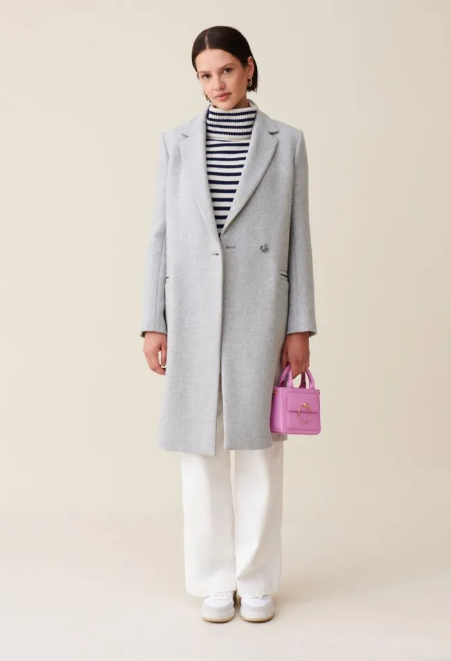 Claudie Pierlot Light Grey Midlength Tailored Coat Clothes Coats