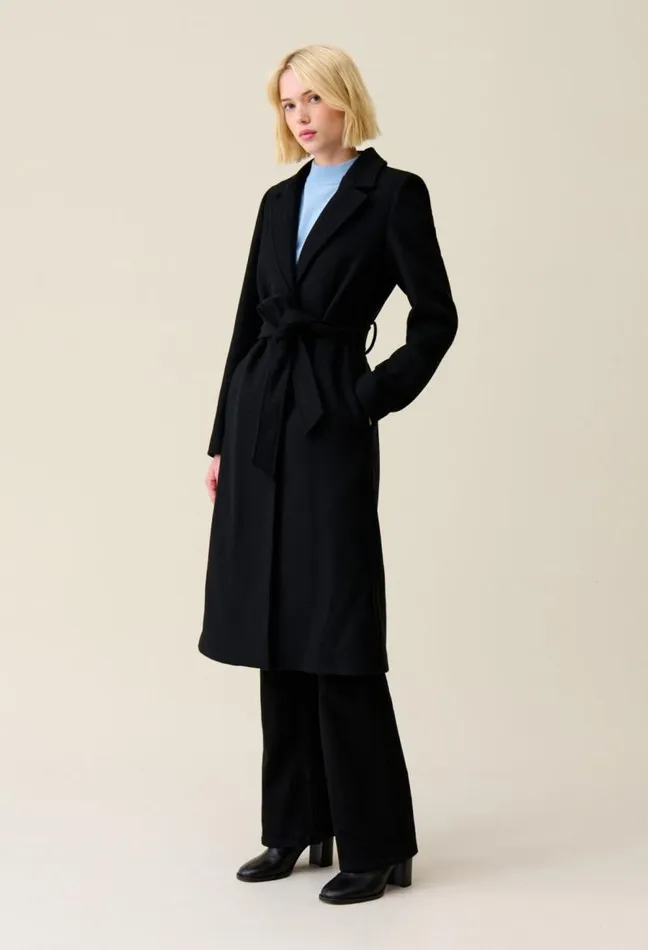 Claudie Pierlot Long Belted Navy Coat Clothes Coats