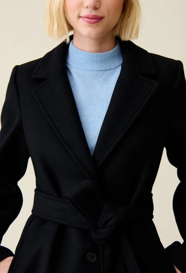 Claudie Pierlot Long Belted Navy Coat Clothes Coats