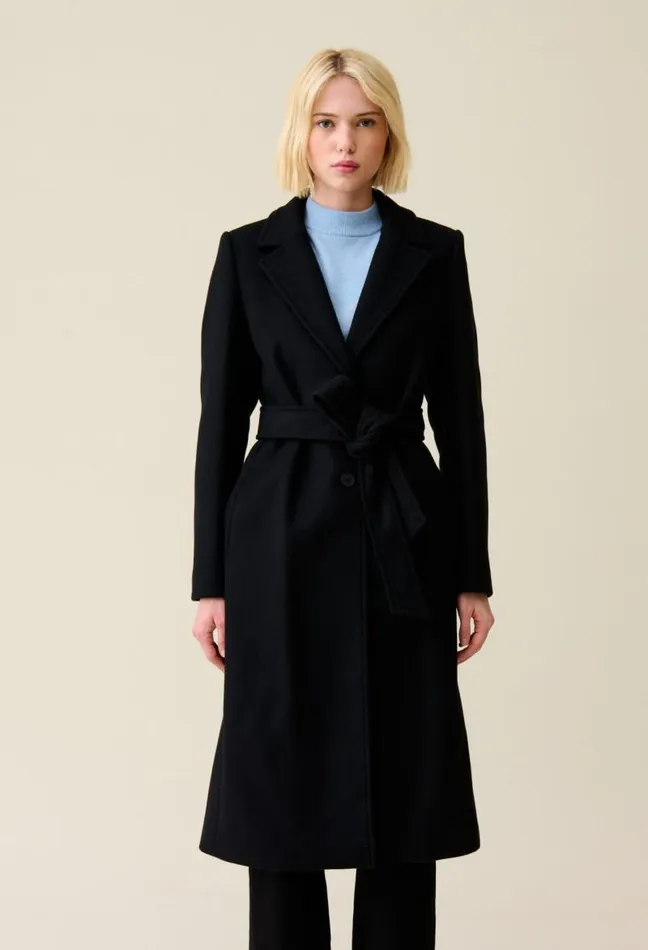 Claudie Pierlot Long Belted Navy Coat Clothes Coats