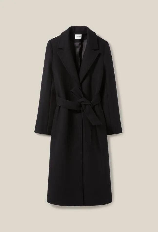 Claudie Pierlot Long Belted Navy Coat Clothes Coats