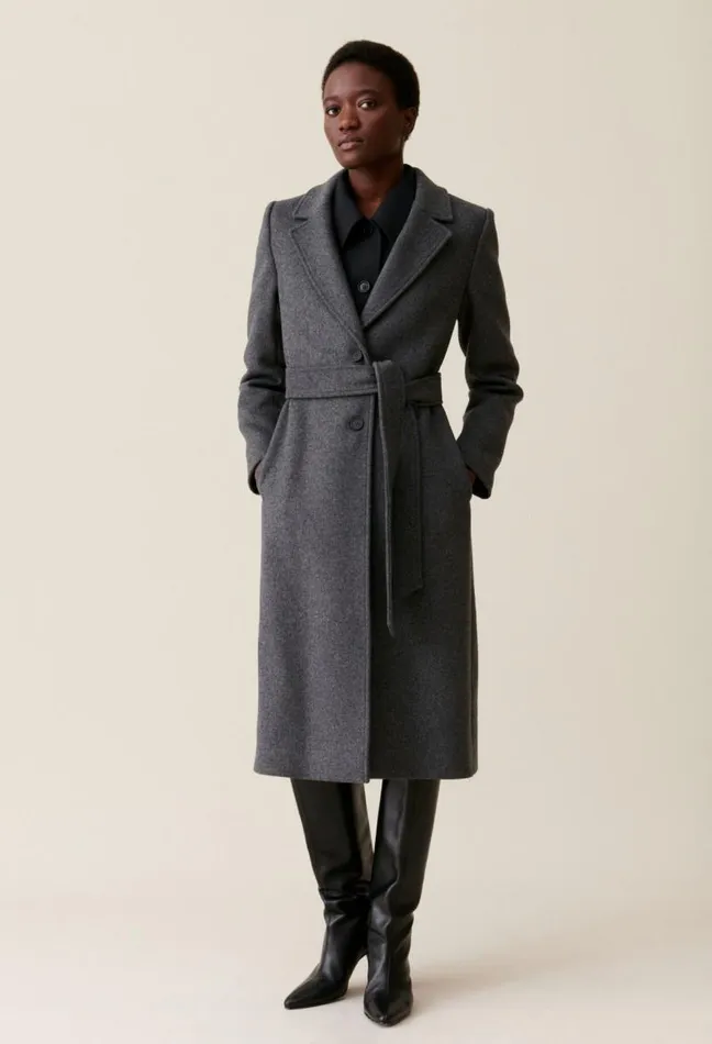 Claudie Pierlot Long Grey Belted Coat Clothes Coats