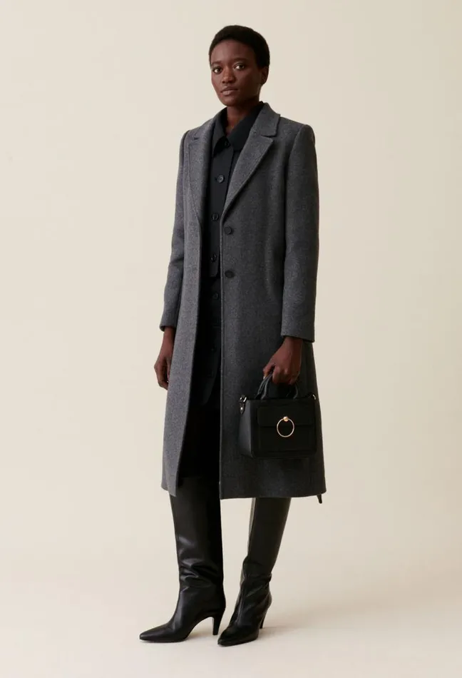 Claudie Pierlot Long Grey Belted Coat Clothes Coats