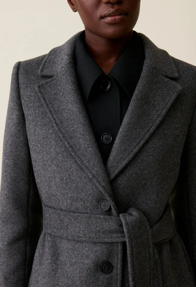 Claudie Pierlot Long Grey Belted Coat Clothes Coats