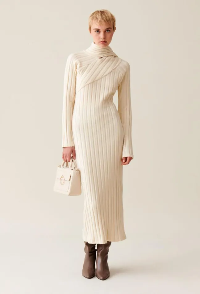 Claudie Pierlot Long Knitted Dress With Tie Scarf Clothes Dresses