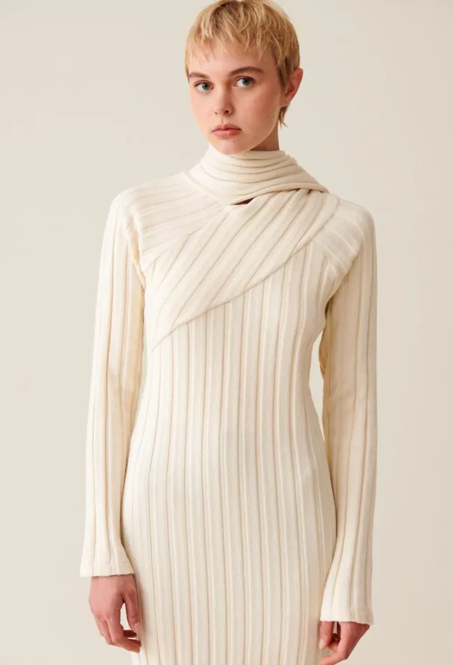 Claudie Pierlot Long Knitted Dress With Tie Scarf Clothes Dresses