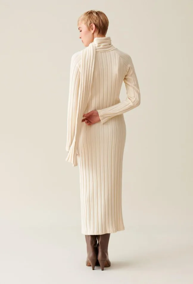 Claudie Pierlot Long Knitted Dress With Tie Scarf Clothes Dresses
