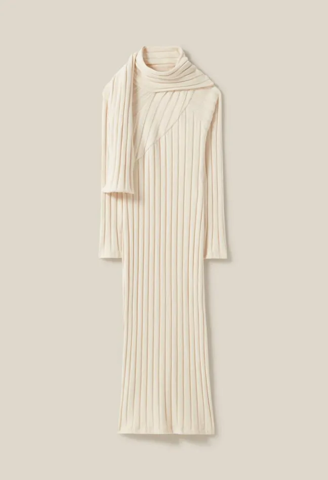 Claudie Pierlot Long Knitted Dress With Tie Scarf Clothes Dresses