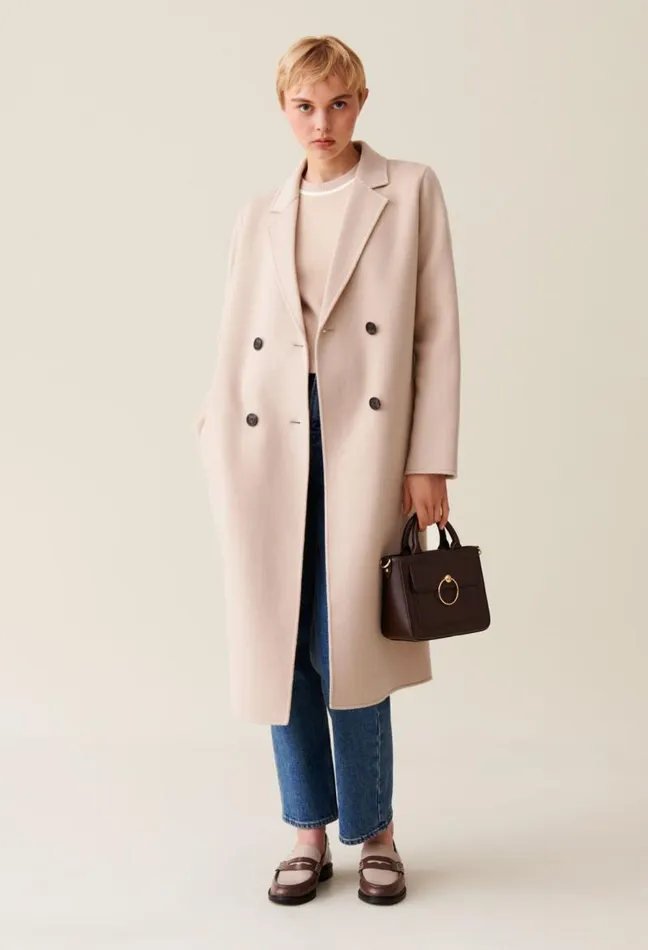 Claudie Pierlot Midlength Beige Wool Blend Coat Clothes Coats