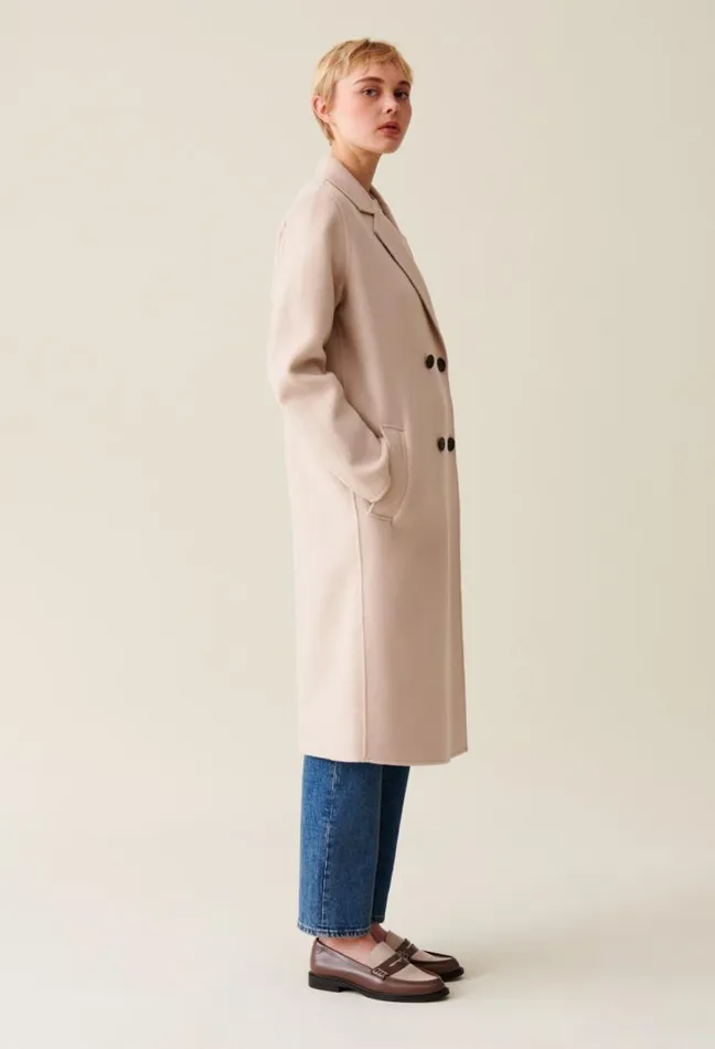 Claudie Pierlot Midlength Beige Wool Blend Coat Clothes Coats
