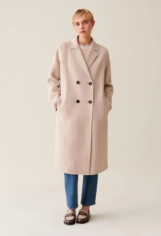Claudie Pierlot Midlength Beige Wool Blend Coat Clothes Coats
