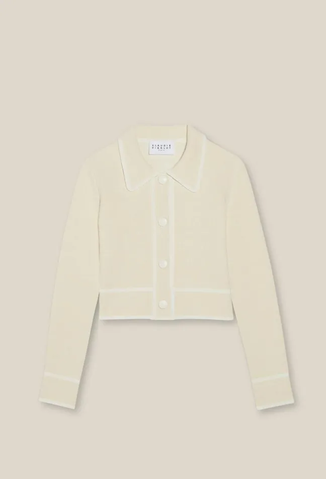 Claudie Pierlot Mottled Cardigan With Piping Clothes Knitwear And Cardigans