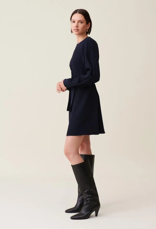Claudie Pierlot Navy Belted Babydoll Dress Clothes Dresses