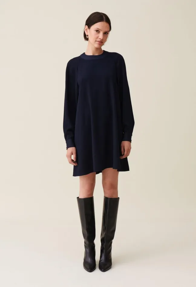 Claudie Pierlot Navy Belted Babydoll Dress Clothes Dresses