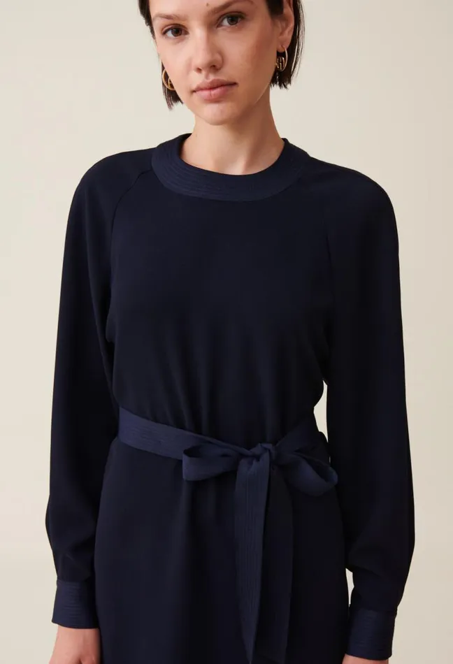 Claudie Pierlot Navy Belted Babydoll Dress Clothes Dresses