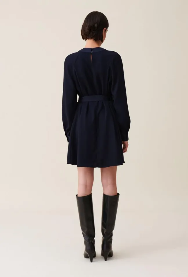 Claudie Pierlot Navy Belted Babydoll Dress Clothes Dresses