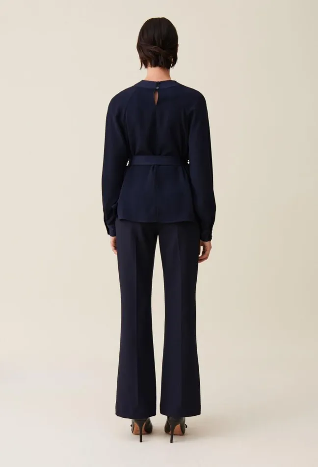 Claudie Pierlot Navy Belted Flowy Blouse Clothes Tops And Shirts