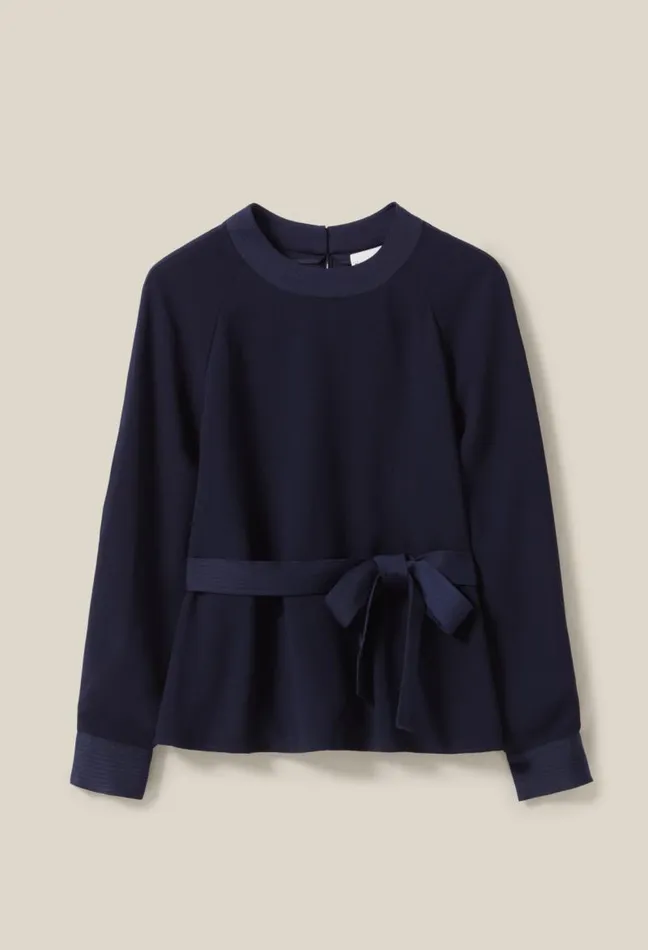 Claudie Pierlot Navy Belted Flowy Blouse Clothes Tops And Shirts
