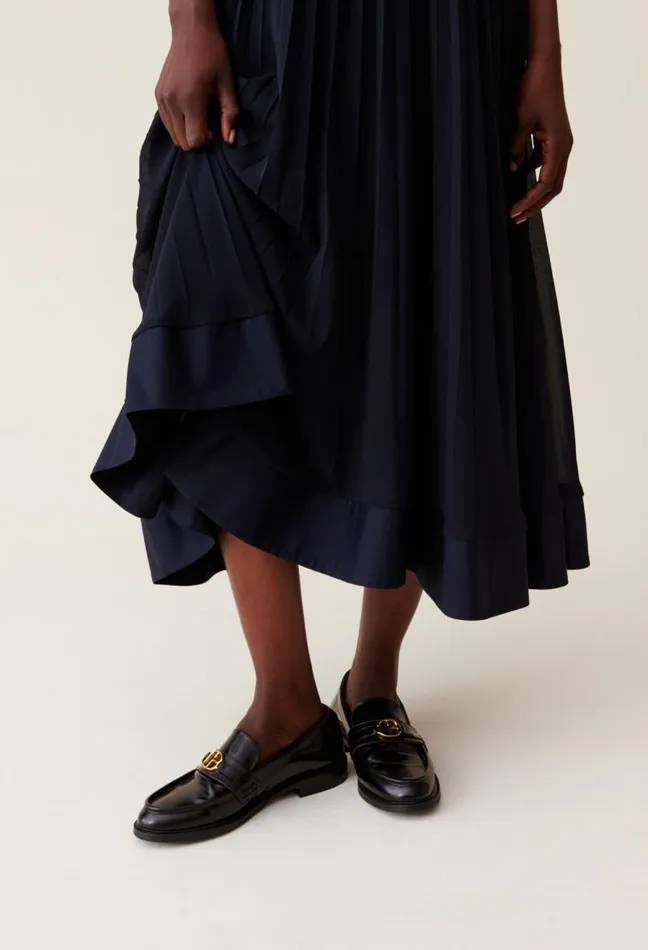 Claudie Pierlot Navy Blue Long Pleated Dress Clothes Dresses
