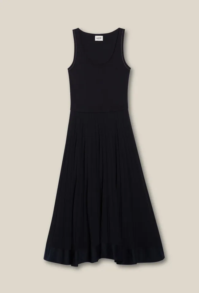 Claudie Pierlot Navy Blue Long Pleated Dress Clothes Dresses